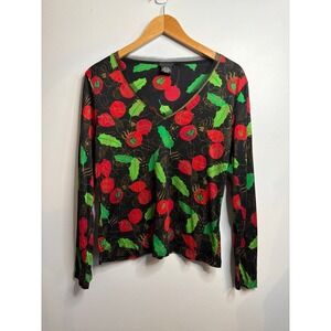 Vintage Dolcetti Christmas Ornament Holly Holiday Long Sleeve Blouse Top‎ Large